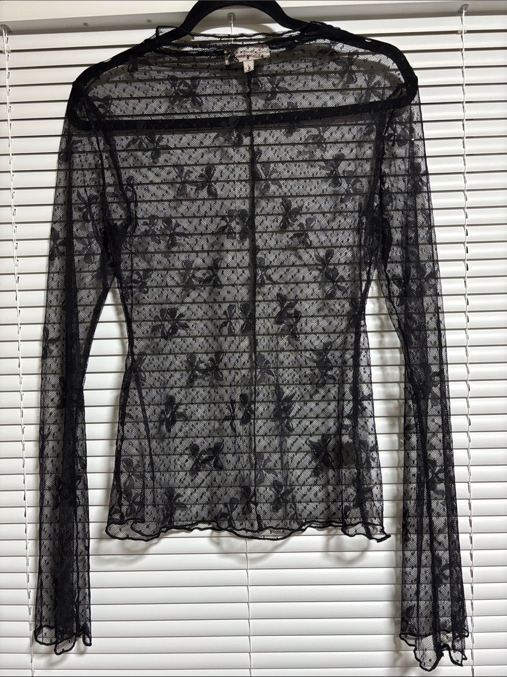 Sheer Lace Long-Sleeve Camisole - Black